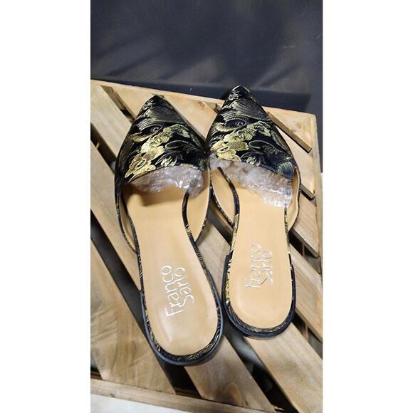 EUC Franco Sarto Gold metallic black slides mules worn 1 time by me 9.5 - Picture 5 of 7